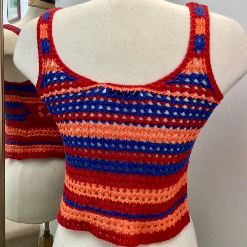 Zara crocheted knitted sleeves button front cropped top size small - Picture 3 of 7